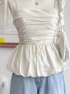 Elegant Ruched Peplum Tank Top -